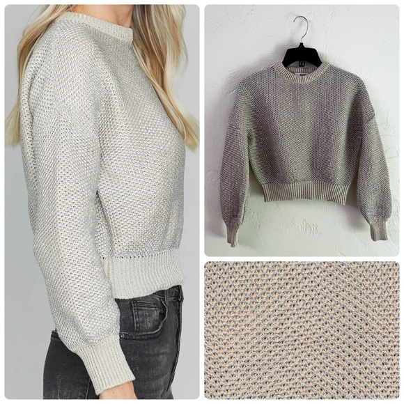 Revolve NWT BB Dakota Heat is On Cropped Metallic Knit Sweater in Rose Gold - Picture 1 of 14